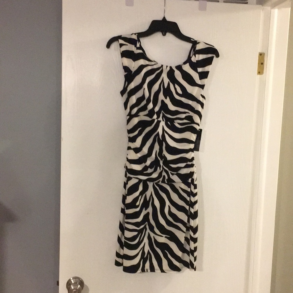 Zebra print black and white cap sleeve dress